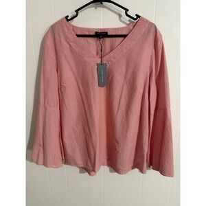 Tommy Hilfiger Red Pinstripe XL Red White NEW Bell Sleeve V-Neck Cotton Nautical